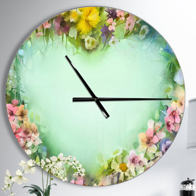 Fleurs rétro avec forme de cœur - horloge murale moderne