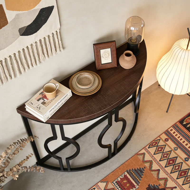 Industrial Console Table Half Moon Shaped Accent Sofa Table