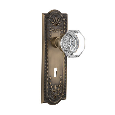 Clear Crystal Waldorf Passage Door Knob with Keyhole Meadows Long Plate