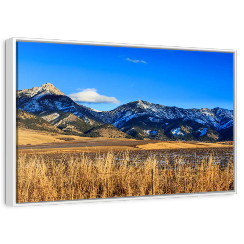 Vue panoramique des montagnes Bridger, 19 po x 13 po, Cadre flottant blanc