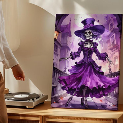 Dancing Skeleton Witch Gothic Fantasy Halloween Canvas Wall Art Ready To Hang Gallery Wrapped Home Decor Modern Design Premium Quality