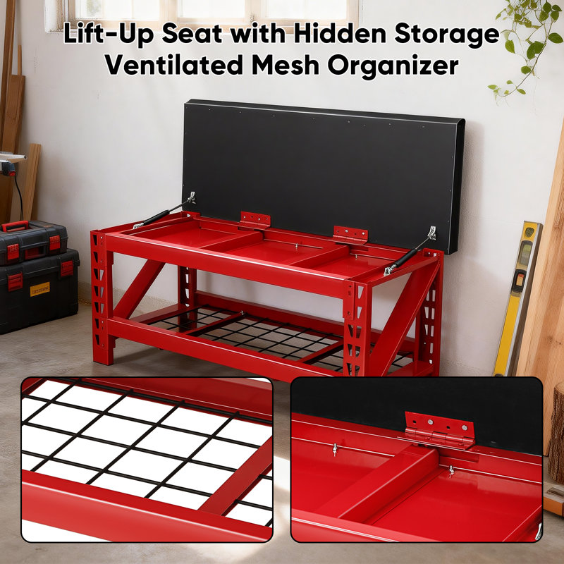 40" Garage Workbench With Flip-Up Seat Storage Sturdy Metal Bench For Workshop, Garage & Tool Organization??