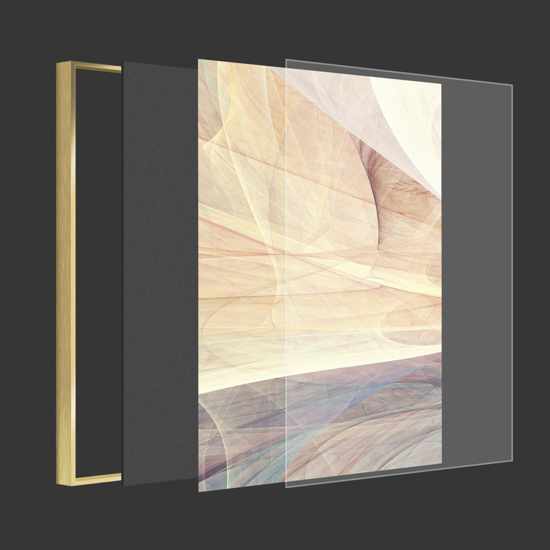 Cadre moderne abstrait encadré - ensemble de 3 reproductions sur toile, H 16 po x l 36 po x P 1,5 po, Or