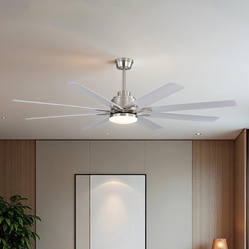 Brixham 66 in. Smart Ceiling Fan with Dimmable LED Light, Reversible DC Motor, and Remote Control, Nickel with White Blades