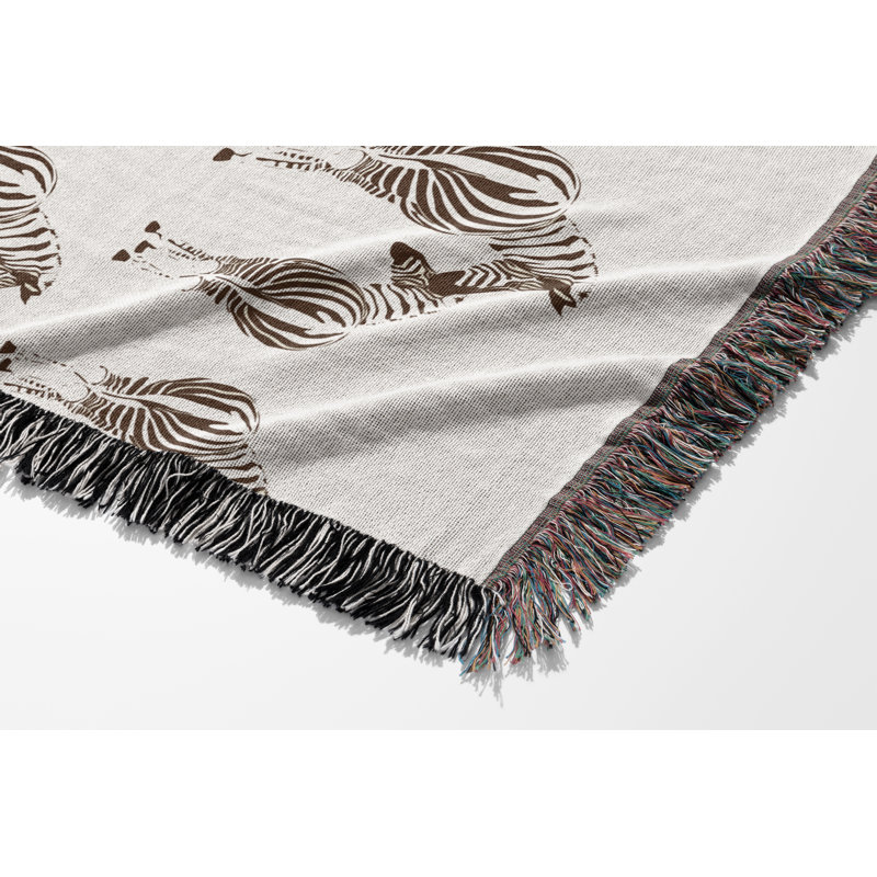 Jeté en mélange de coton Ziggy Zebra, Brun rouille / blanc cassé, L 80 po x l 60 po