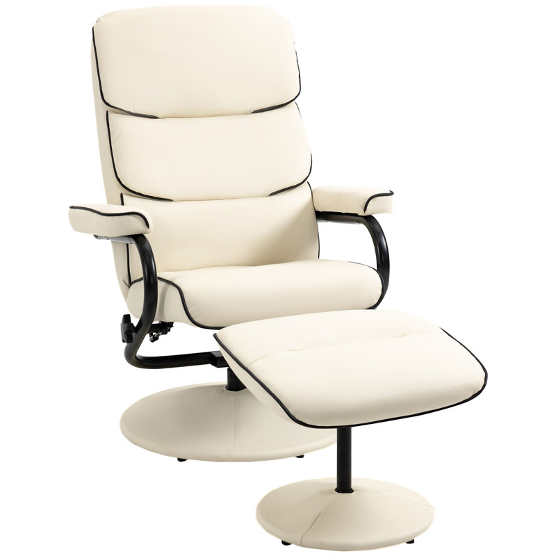 Alev Upholstered Swivel Recliner, Cream White Cotton