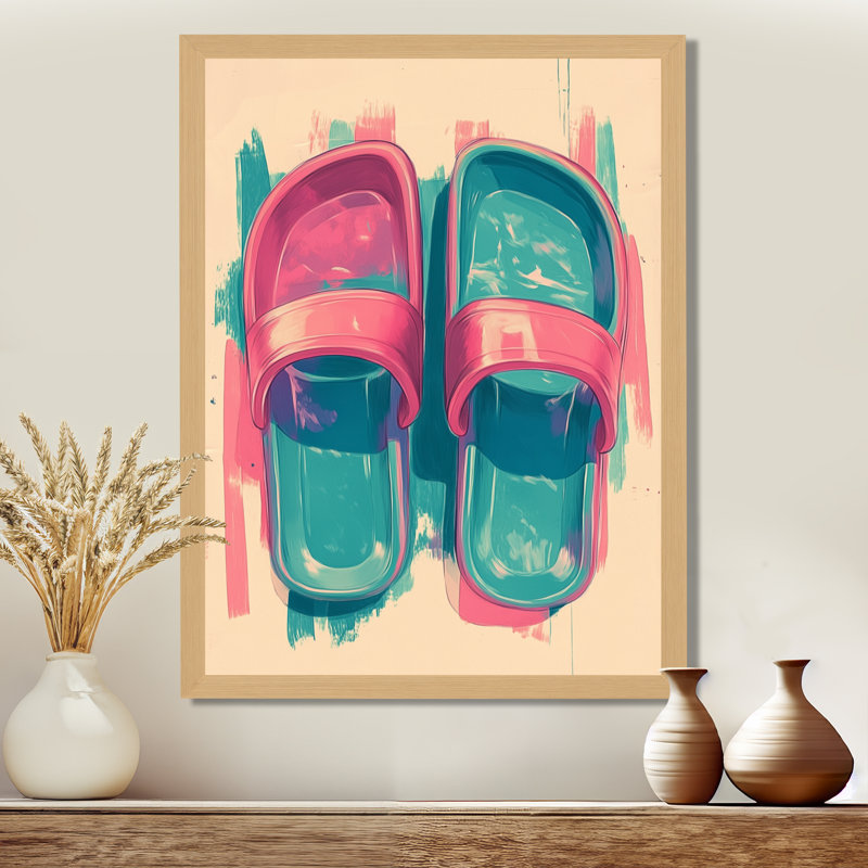" Jelly Sandals Summer " Print, H 32 po x l 24 po, Natural Picture Framed