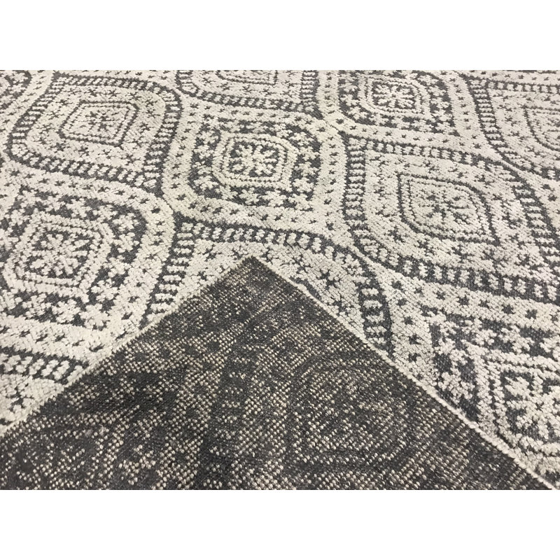 Tapis argent et gris noué à la main de haute qualité