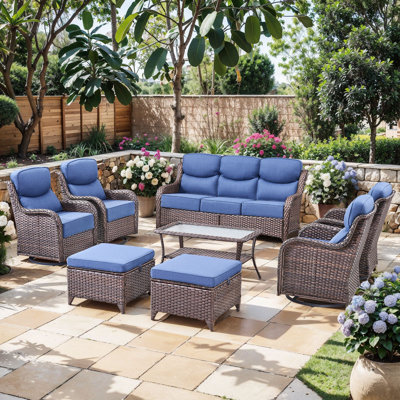 Heritage Haven 8-Pieces PE Wicker Outdoor Patio Conversation Set With 6" Thickness Cushions