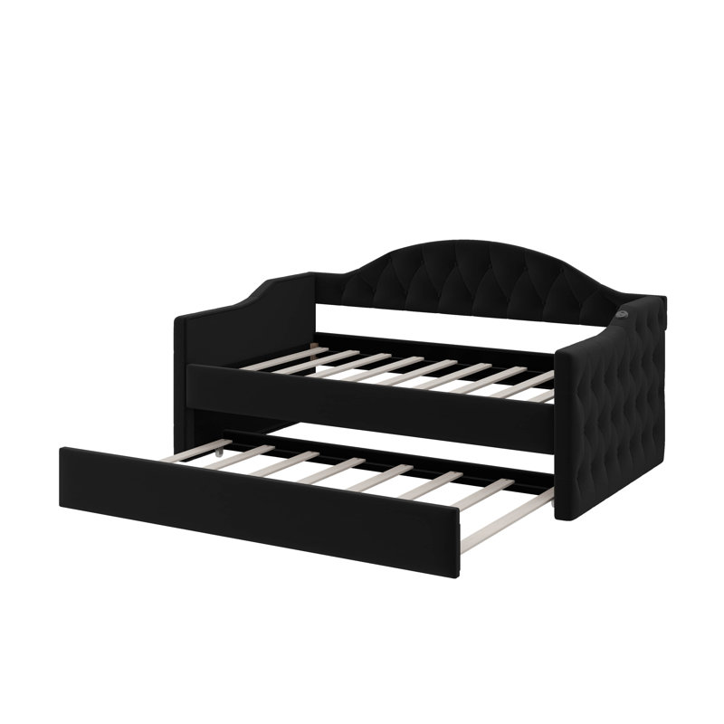 Lit de jour simple capitonné et rembourré avec couchette, canapé-lit en velours avec prise USB et points de charge de type C