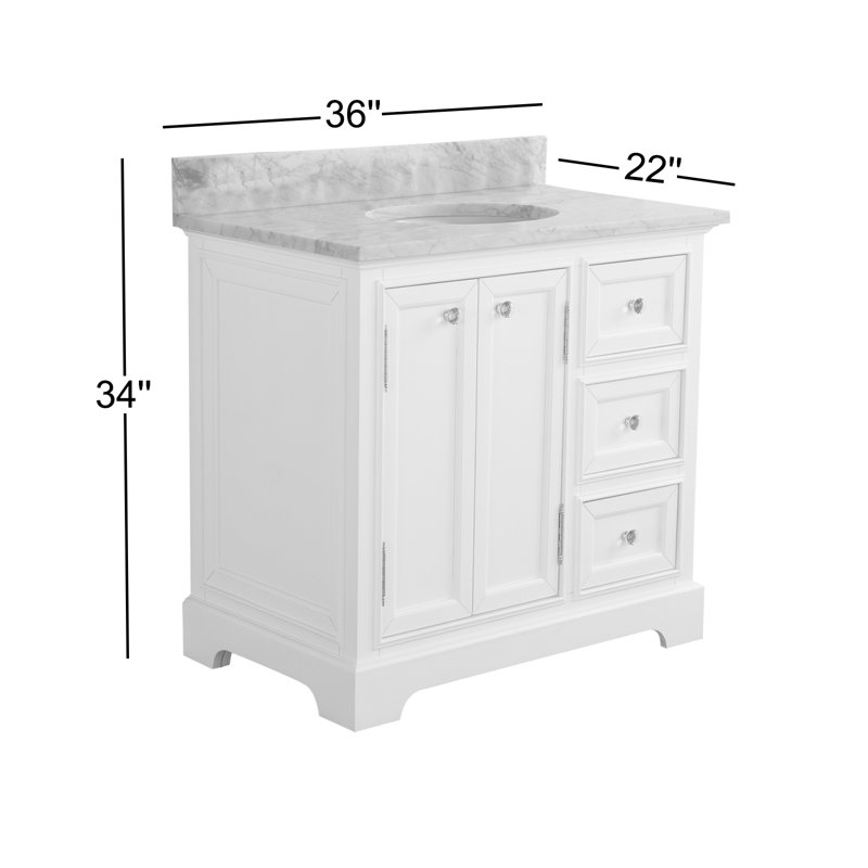 Derby 36" Carrara White Marble Countertop Bath Vanity with Faucet, White, Yes