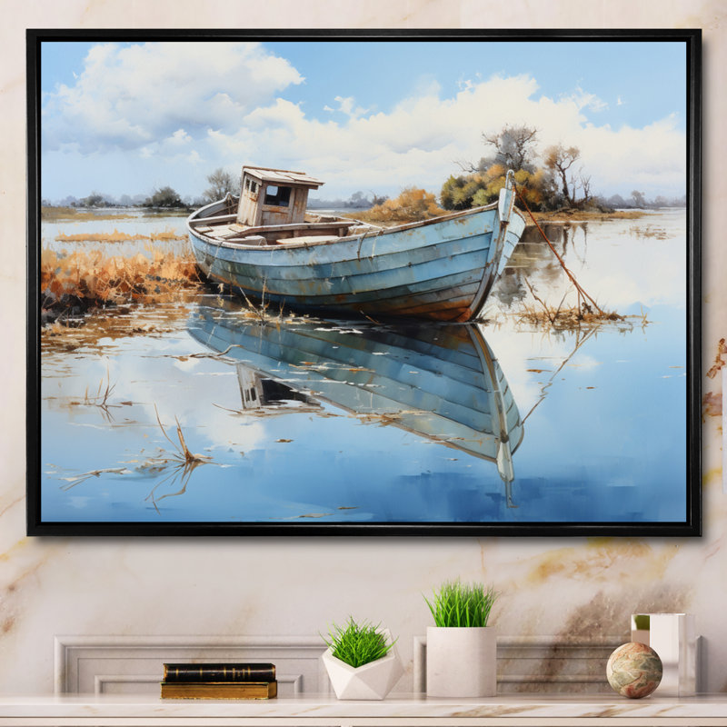 Bateau serein Waterscapes II - impression, Cadre flottant noir, H 30 po x l 40 po x P 1,5 po