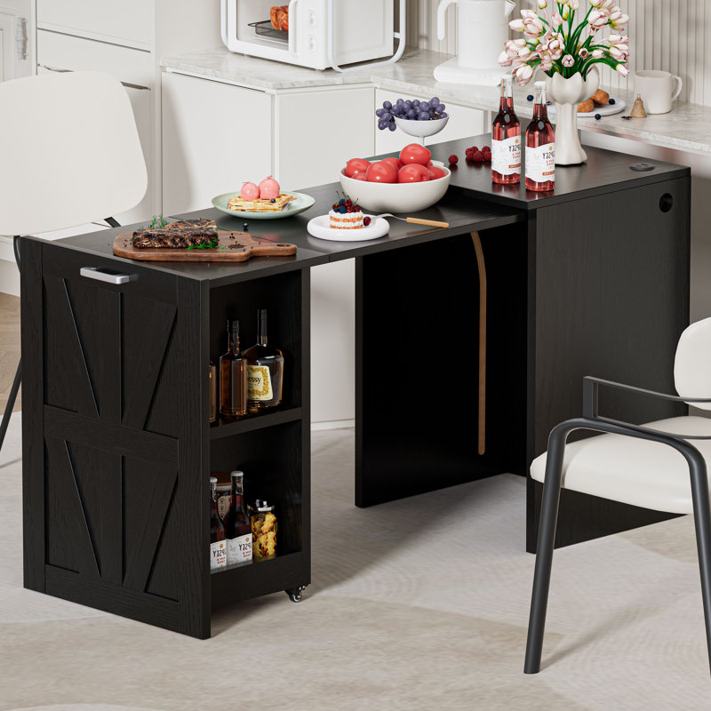 Extendable Folding Desk with Storage Shelf and Charging Station, Foldable Study Table for Small Spaces, Home Office, Dorm Room, Multi-Functional Computer Desk,Black