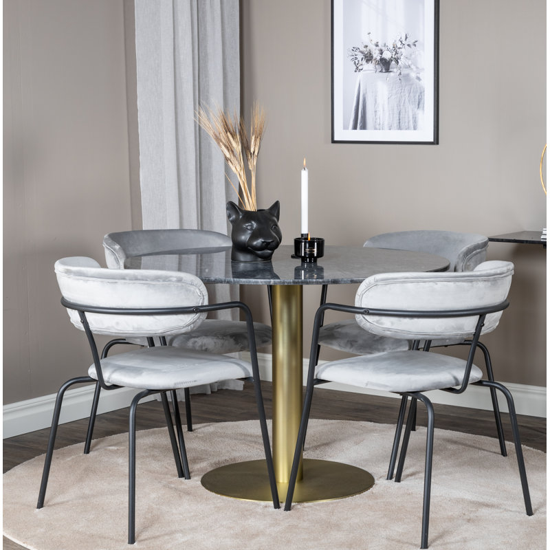 Roth 4 - Person Dining Set, Grey, Gold, Grey