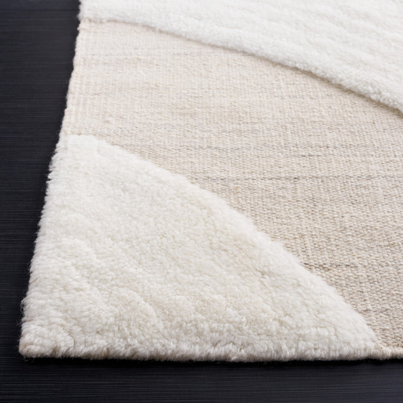 Brogun Abstract Handmade Flatweave Wool/Cotton Area Rug in Ivory/Beige, Rectangle 8' x 10'