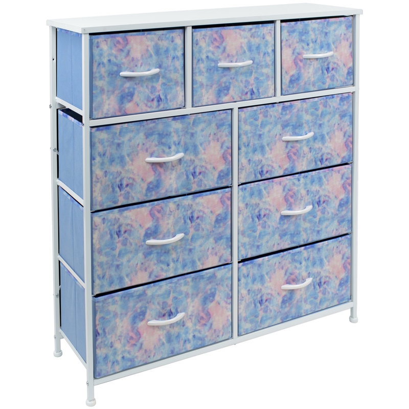 Commode 9 tiroirs - Bleu sarcelle, Bleu clair / blanc
