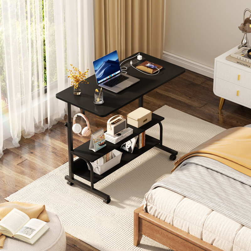 Susse 31"Bedside Computer Table with Power Outlet and Adjustable Height, Black