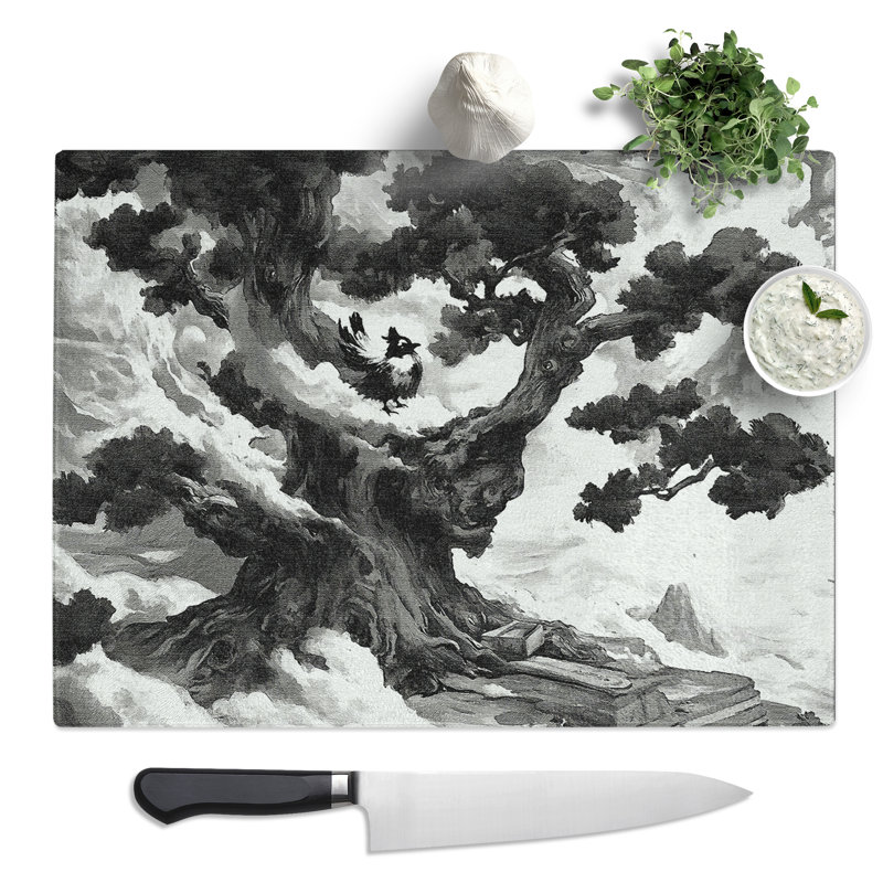 Ink Wash Bird Painting Vol.2  Glass Chopping Board