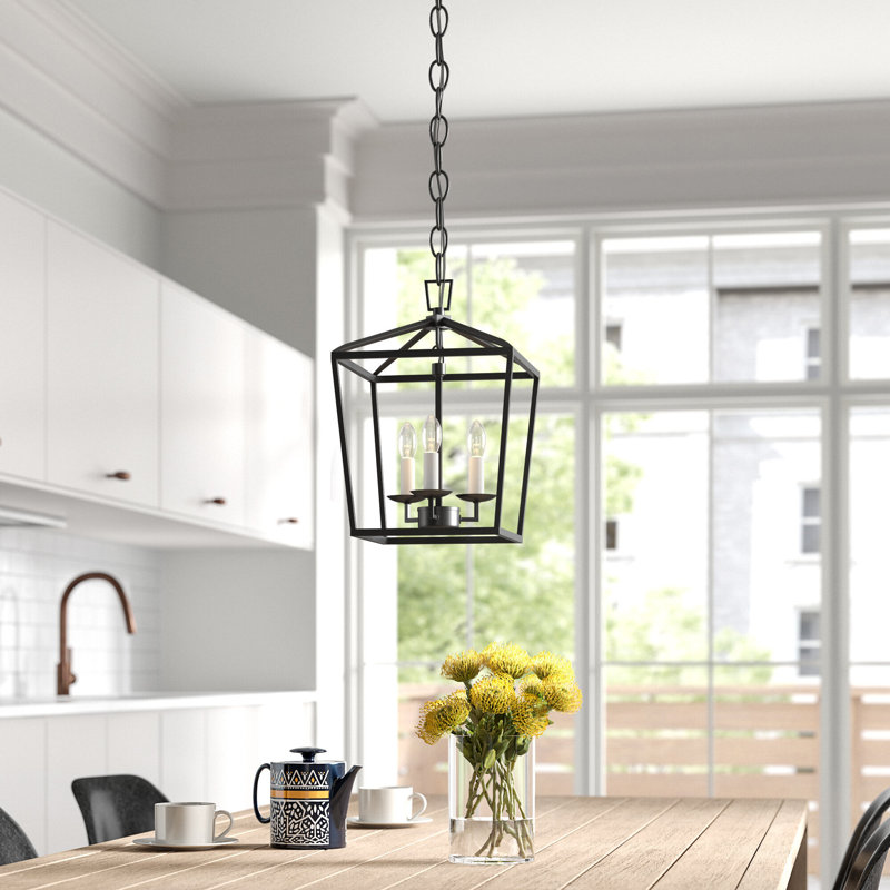 Finnegan 3-Light Dimmable Steel Geometric Lantern Chandelier, Matte Black