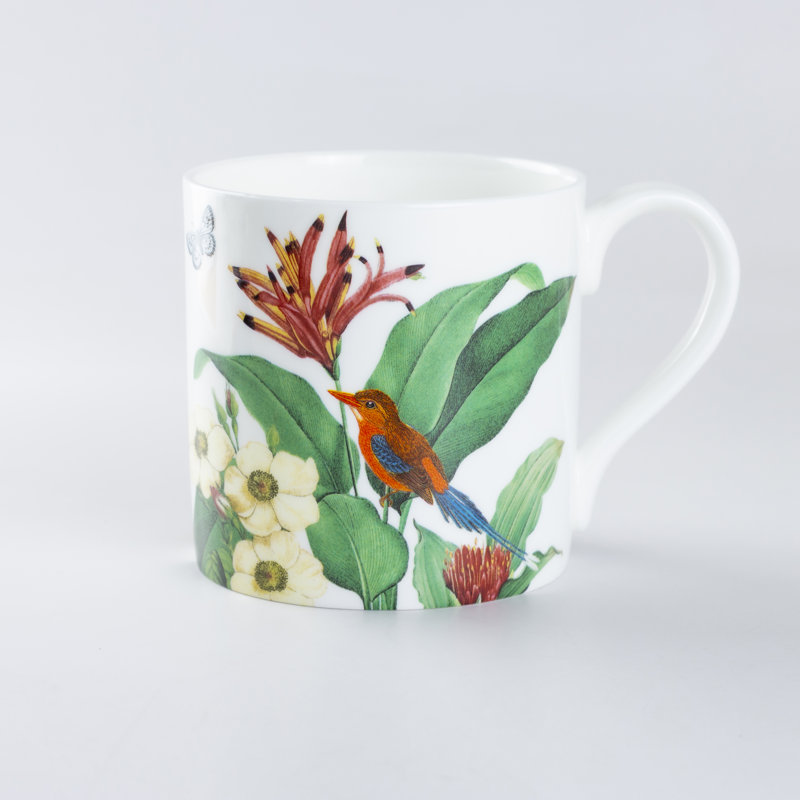 Bone China Tropical Garden Coffee Mugs, Tropical Garden
