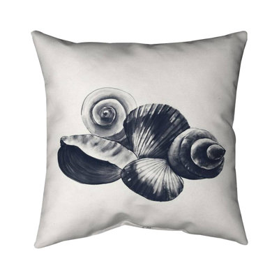 Blue seaside shells - Coastal Beige poly twill throw pillow – Poly Twill Throw Pillow with Insert, Double-Sided Print