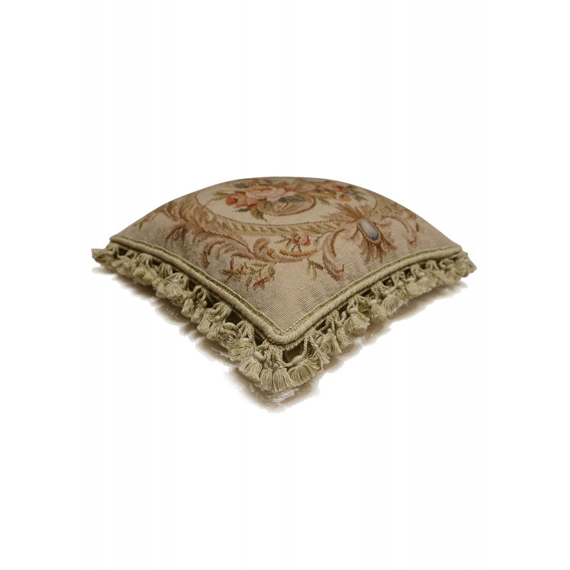 Needlepoint Square Pillow Cover & Insert, Beige Floral 1, Square 16"