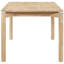 Salle à manger 5 pièces en bois blanchi de style moderne du milieu du siècle, table rectangulaire, chaises rembourrées beige, 4 places assises en bois et tissu.