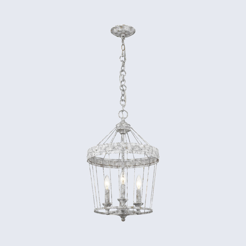 Oyster White Rustic Cage Pendant Light with Scallop Detail