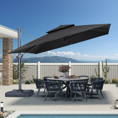 Parasol de patio extérieur en porte-à-faux carré 12 pi, gris foncé