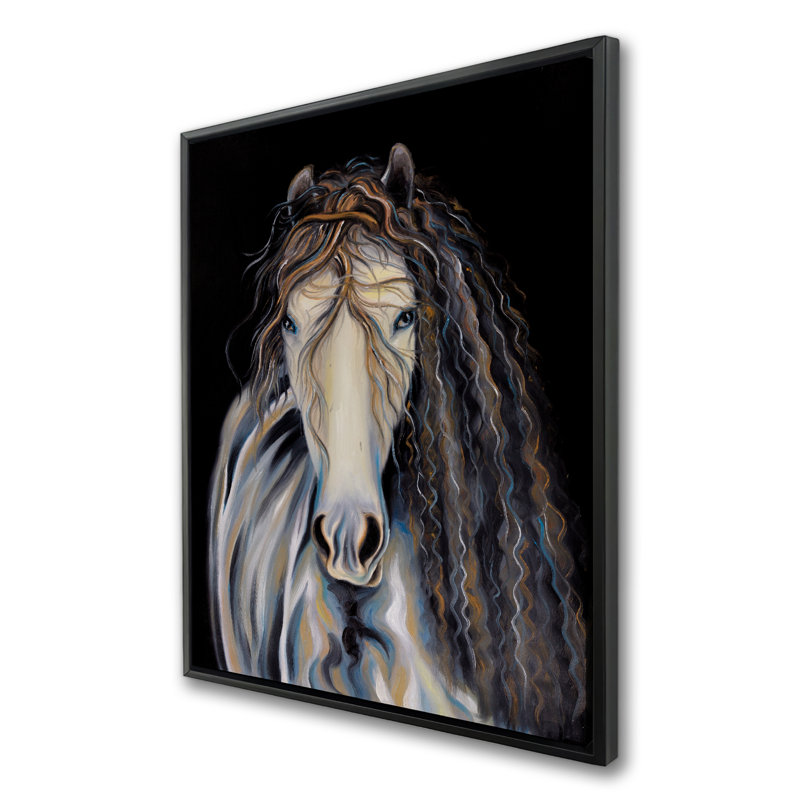 Abstract Horse with Curly Mane - Gray Western Framed Canvas