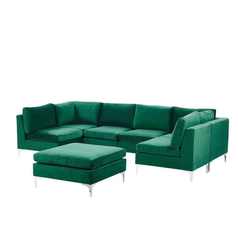 Reva 6 Seater Velvet Large Corner Sofa , Green