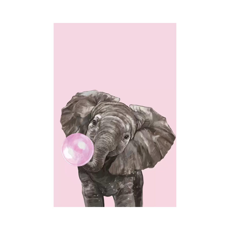 Bubble Gum Elephant In Pink by Big Nose Work - Wrapped Canvas Print