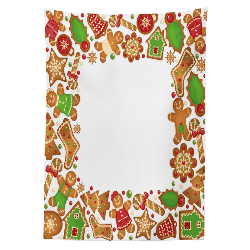 Taste of Xmas Season Frame with Gingerbread Cookies and Biscuits Tablecloth, 84" x 60"