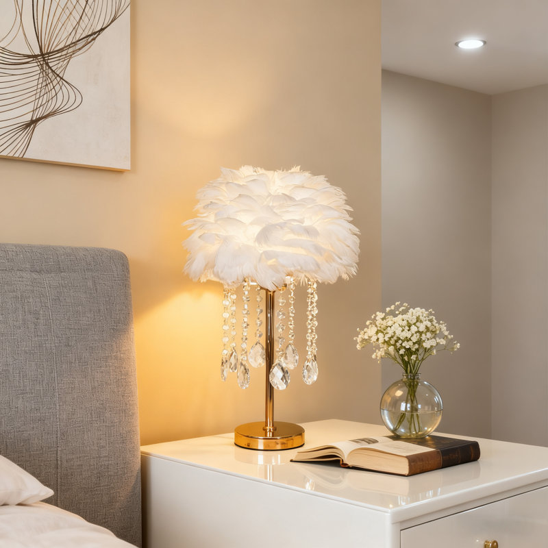 9.8-inch Feather Crystal Table Lamp, White