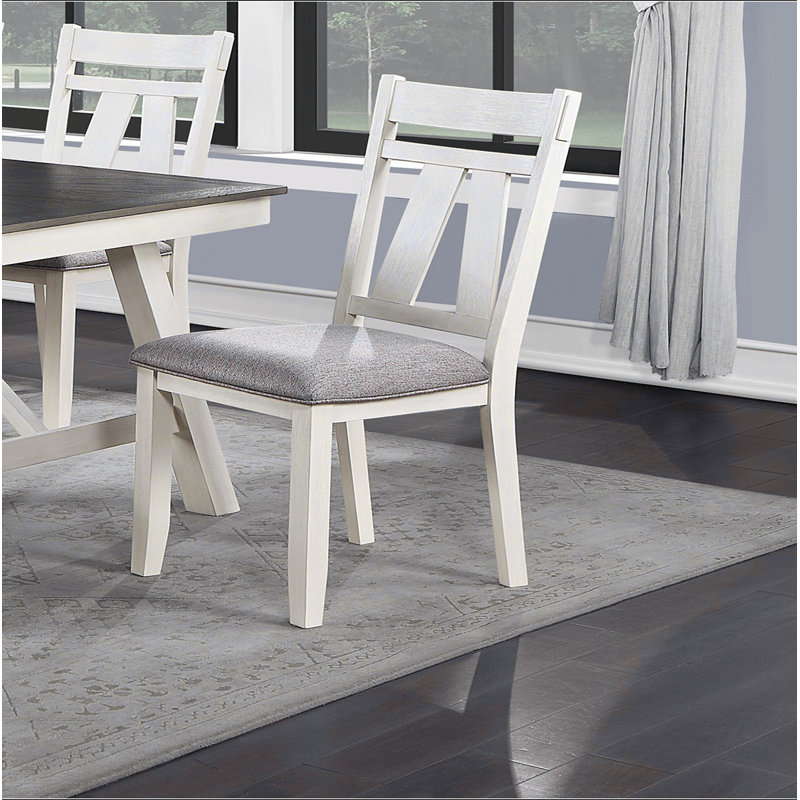 Ensemble de 2 chaises de salle à manger avec coussins en tissu gris et lignes blanches