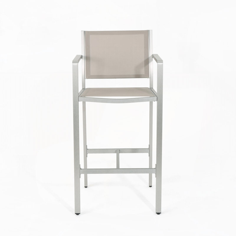 Tabourets 29,50 "avec structure en aluminium antirouille argenté, filet gris, ensemble de 2