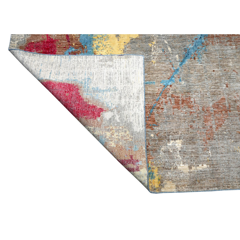 Hand-Knotted High-Quality Red, Blue, and Beige Area Rug