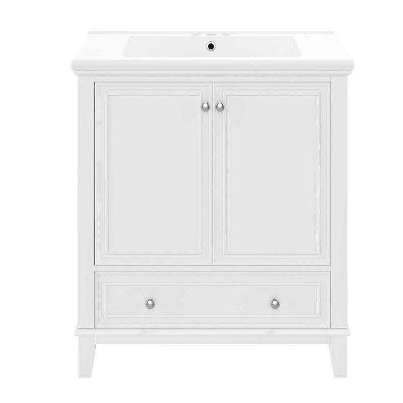 Ensemble de meuble-lavabo 30 po avec lavabo, armoire de salle de bain multifonctionnelle avec portes et tiroir, structure solide et panneau de fibres à densité moyenne