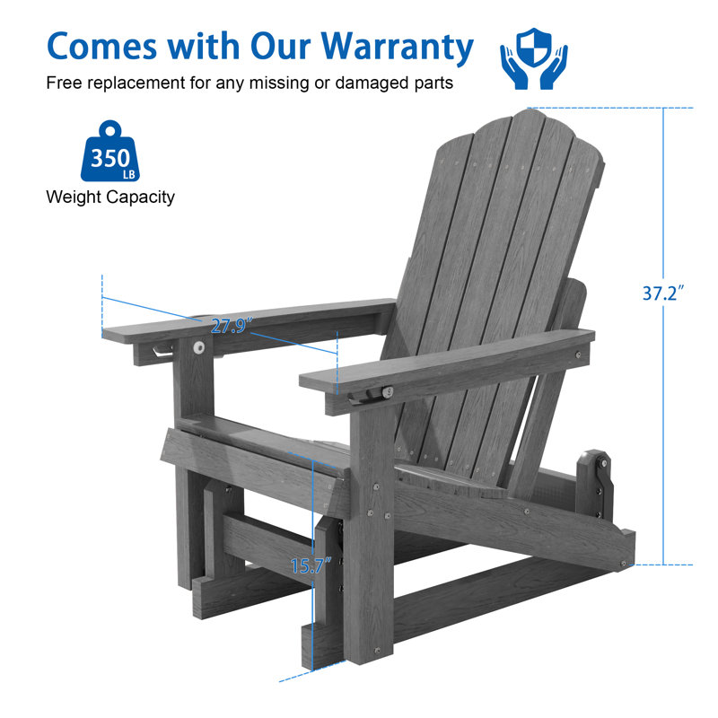 Glider Adirondack Chair with 3-Position Adjust, Wood-Like HDPE Patio Chair, All-Weather for Outdoor, 350lb Capacity, Gray