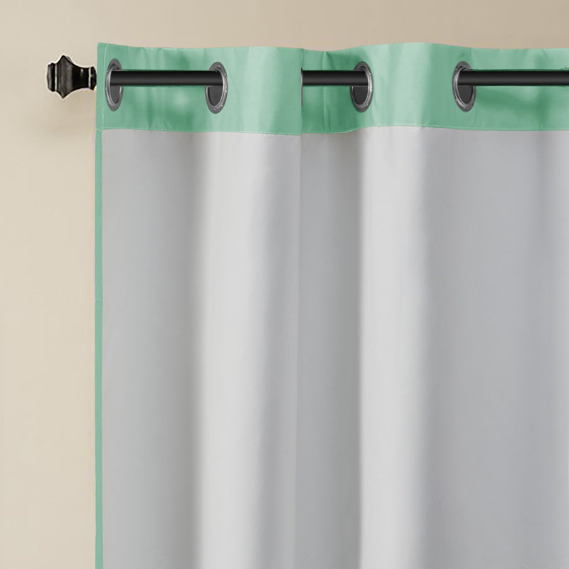 Aqua and Gray Chevron Room Darkening Polyester Grommet Curtains, 42" x 84"