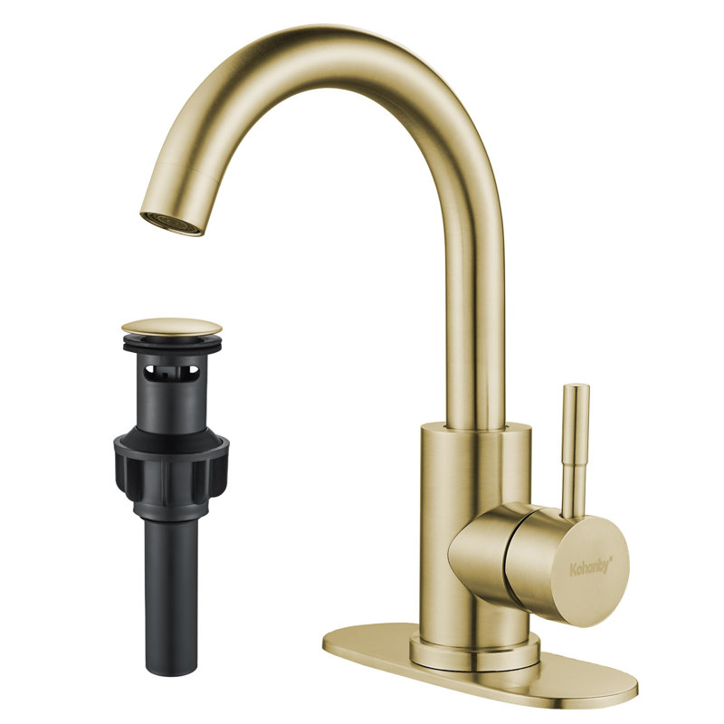 Single-handle Bathroom Faucet with Drain Assembly, Brushed Gold