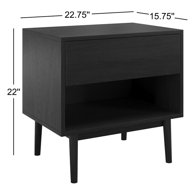 Black Walnut 1-Drawer Nightstand with Open Shelf
