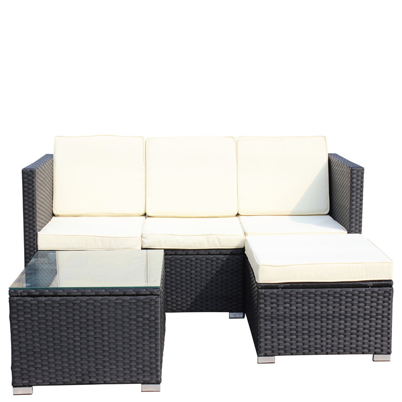 5 Mobilier de patio : Pe, Coussins beiges, Table basse d'extérieur avec table : Coussins d'eau beiges