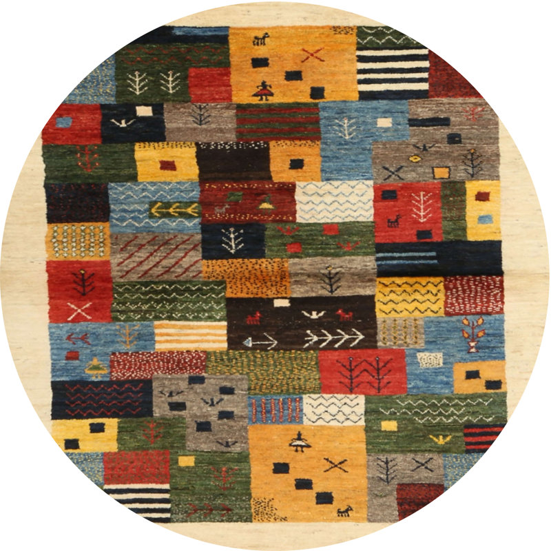 Tapis beige/gris/rouge contemporain, Rond 4 pi