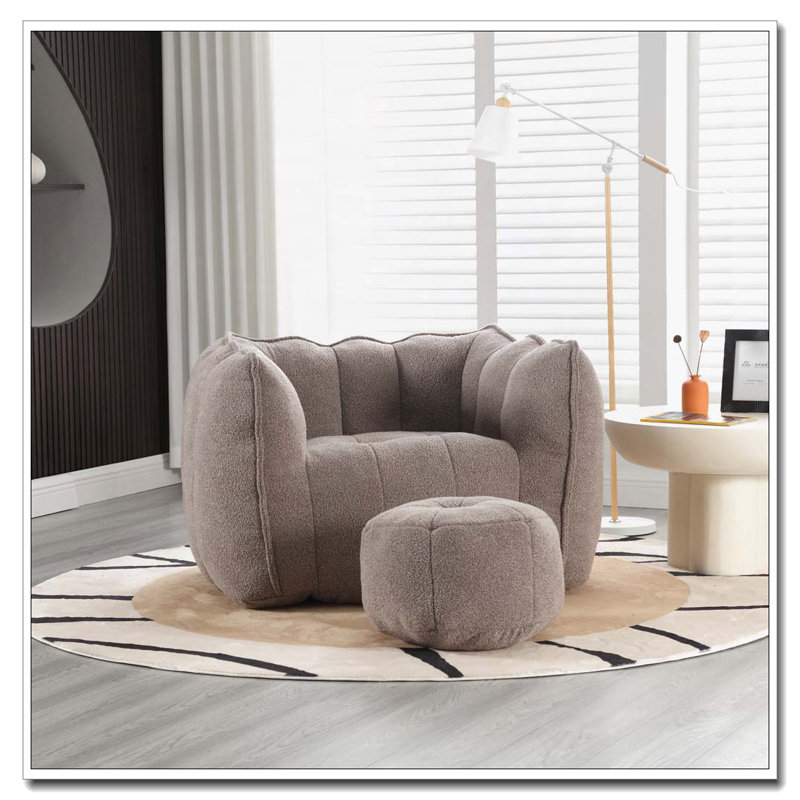 Fauteuil à billes avec repose-pieds en chenille, Café