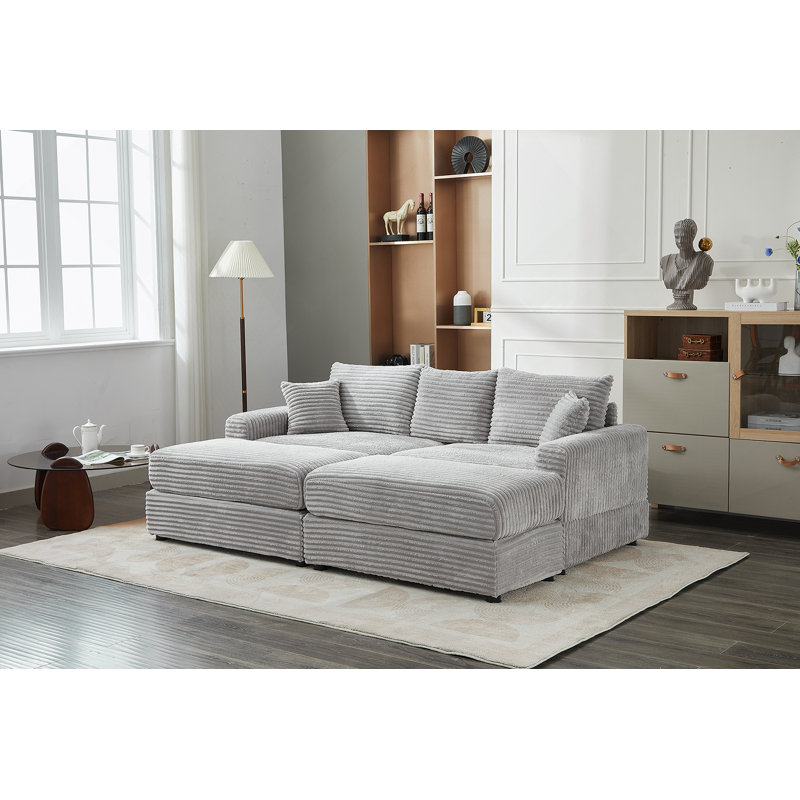 Canapé modulaire, housses de coussin en velours côtelé, housses de canapé souples et extensibles avec coussins 2 pièces, Gris