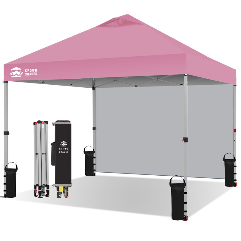 10 Ft. W x 10 Ft. D Steel Pop-Up Canopy Beach Tent with 1 Side Wall, Pink