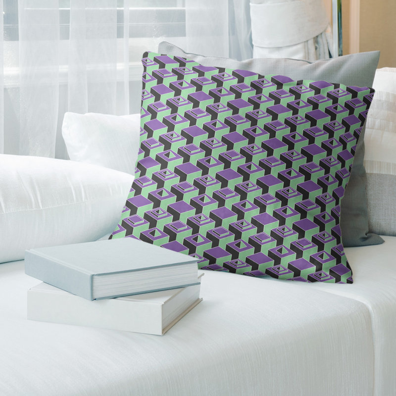 Housse de coussin Skyscrapers, 16 po x 1 po, Petit mauve et vert, Croisé en coton