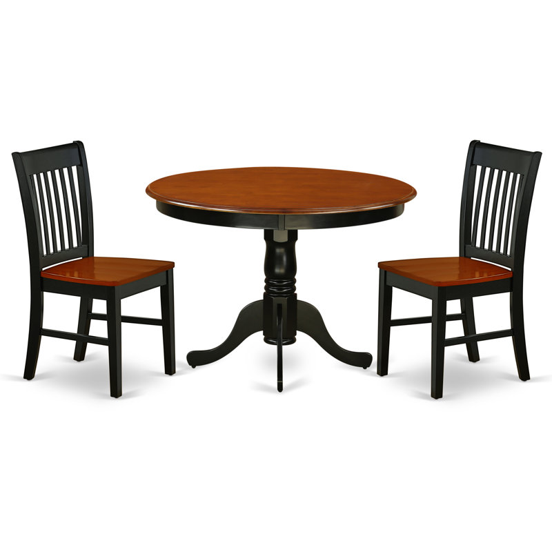 L'ensemble 3 pièces de table de cuisine et chaises comprend une table de salle à manger ronde avec piédestal et 2 chaises de salle à manger, noir et cerise