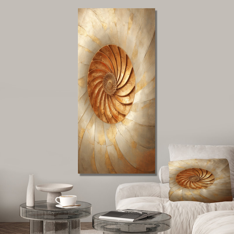 Spirale de marbre moderne moderne or et blanc II - Spirale abstraite, art mural, Toile tendue, 32" H x 24" W